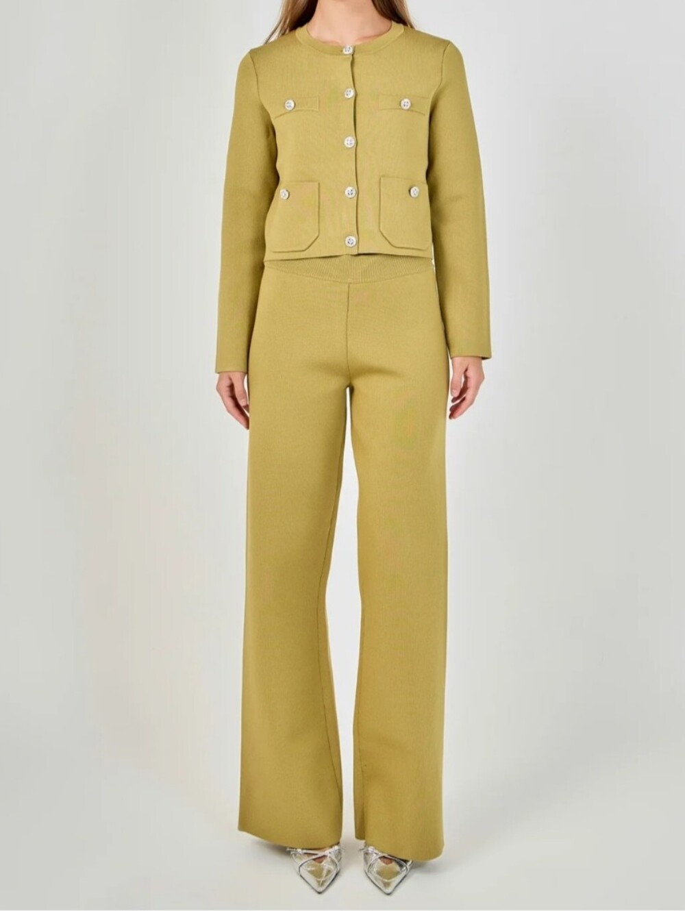 Endless Rose Olive-Green Wide Leg Knit Pants